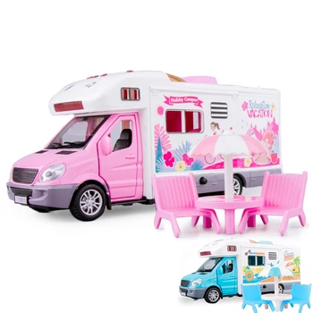 1:32 מוטור קרוואן נסיעות סיור ברכב חניך האוטו רכב קראוון נגרר לשחק בבית התינוק סגסוגת המכונית צעצועים עבור בנות בנים.