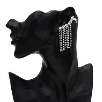 1 PC אופנה עגילי קליפ עגילים לנשים זמן ציצית ברור ריינסטון הצהרה לא עגילי פירסינג מסיבת תכשיטים