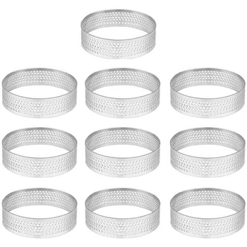 10 חבילת נירוסטה טארט הטבעת עמיד בחום מחורר עוגת מוס טבעת סיבוב טבעת אפייה סופגניות כלים 8cm