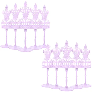 10 יח ' בגדי בובות מיניאטורי להציג מודלים חצאית לעמוד התינוק מיני שמלה תמיכה פלסטיק, קולבים חצי אורך מתנה