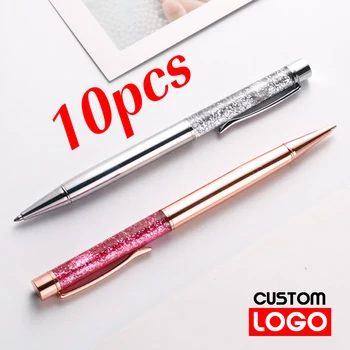 10Pcs/הרבה יצירתי רדיד זהב נפט עט מותאם אישית לוגו קריסטל פרוסות עט באיכות גבוהה מתכת חתימת עט חרוט שם נייר מכתבים