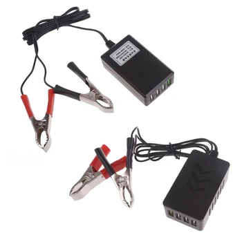 12/24V ל 5V USB מתאם מתח עם סוללה קליפ USB לטלפון סלולארי, 4 יציאות USB לשקע חשמל טלפון