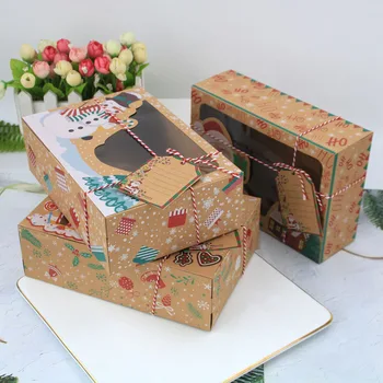 120Pcs/Lot קראפט נייר עוגיות חג מולד מתנה קופסאות עם ברור חלון 22*15*7 סנטימטר שנה חדשה טובות קופסאות עוגיות פינוקים