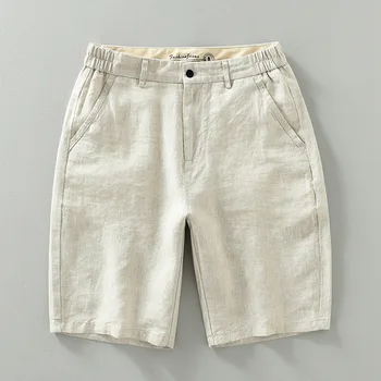 1339 100% פשתן צמר צבע פרימיום מכנסי גברים אופנה הקיץ מוצק צבע מזדמן פשוט בסיסי דק חג החוף. מחצית אורך המכנסיים