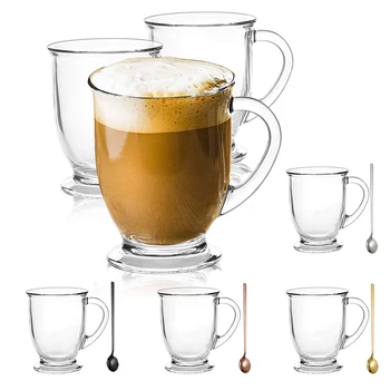 15oz/450ml כוס קפה ספלים עם ידיות ברור כוסות קפה עמיד בחום תה, חלב, מיץ לימון מים כוס מתנה משק הבית Office