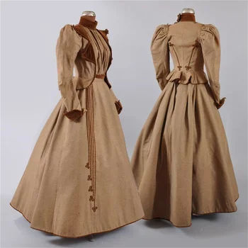 1890 הוויקטוריאני אדוארד אופנה שמלת תלבושות ויקטוריאני גותי הנסיעות אחר הצהריים החליפה שמלה שמלת
