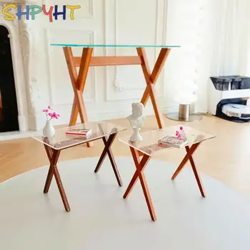 1pc 1:6 הבובות מיני שולחן זכוכית שולחן אוכל שולחן במשרד דגם רהיטים עיצוב מודל צעצועים לילדים