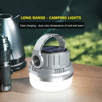 2 ב 1 חיצונית סולרית לקמפינג מנורה 6 מצבי בהירות מתכוונן אוהל פנסים USB Recahargeable חזק אור LED עם קרס