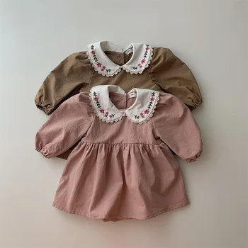 2023 אביב סתיו חדש הפעוט שמלת ילדה תינוק חמוד פרח רקמה שרוול ארוך שמלת נסיכה התינוק בגדים מזדמנים 0-3Year