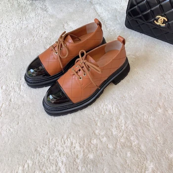 2023 האביב החורף עור אמיתי חדש נעלי עגול הבוהן תחרה עד דירות פלטפורמה מזדמן משאבות נעלי מעצבים Zapatillas Mujer