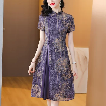 2023 הקיץ החדש שיפון שמלת טמפרמנט אלגנטי רזה בכושר משופר בסגנון סיני cheongsam שמלת