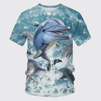 2023 הקיץ חדש של דולפין 3D מודפס חולצות חמודות של בעלי חיים בים אופנת רחוב נשים גברים מזדמנים אופנה גדולים חולצת ילדים חולצות Tees