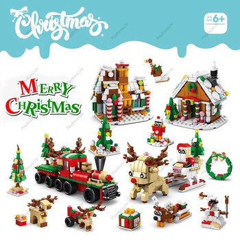 2023 חג המולד קטע הרכבת מושלג בית חג המולד אייל קונדיטוריה אבני בניין לבנים צעצועים מתנות