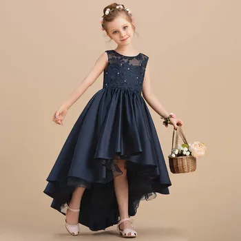 2023 סאטן ילדה פרח שמלת כדור שמלת נסיכה סקופ סימטרית