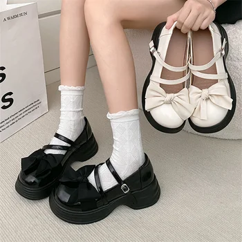 2023 צרפתית Bowknot קיץ משאבות אלגנטי המגפיים לוליטה נעליים נשים בוהן עגול מעור נעלי נשים נעליים מזדמנים ההגירה