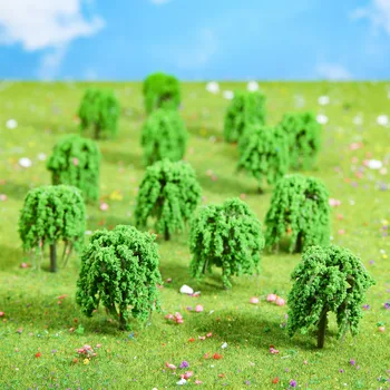 20Pcs 5cm ירוק ווילו עץ מיניאטורי דגם מלאכותי נוף נוף ערבה בוכייה עץ עבור רכבת נוף נוף פריסה