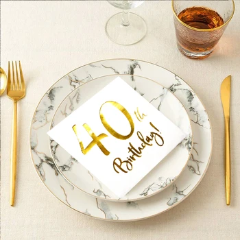 20pcs/חבילת זהב נייר מודפס מפיות יום הולדת 40 שמח עיצוב עבור גברים ונשים, נישואין קישוטים למסיבה