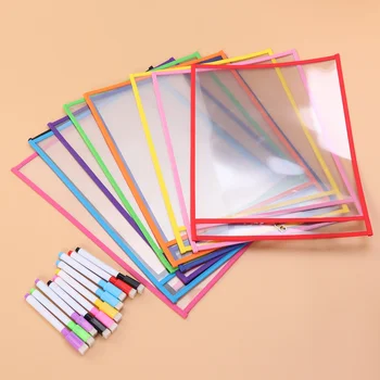 20pcs צבעוניים לשימוש חוזר מחזיק נייר ציוד משרדי למחוק יבש בכיס שרוולים שרוולים ( 10 תקן שקיות+ 10 עטים )