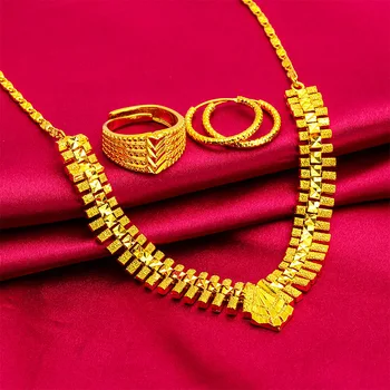 24K מצופה זהב שרשרת צמיד טבעת תכשיטים מגדיר עבור נשים N20033
