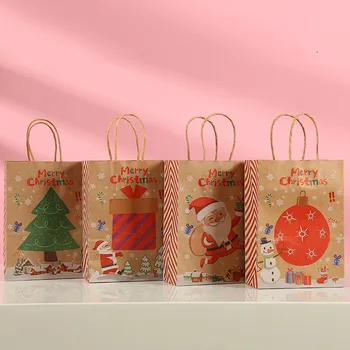 24pcs חג המולד בשקית מתנה לילדים קריקטורה חמודה מודפס קראפט שקית נייר חג המולד שנה החדשה שקיות נייר אריזה