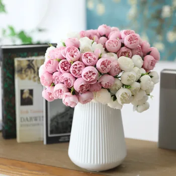 27 ראשים משי מלאכותי פרחים מזויפים עלה ורד עיצוב חתונה סידור פרחים,סידורי שולחן,מסיבת&טקס הנישואין