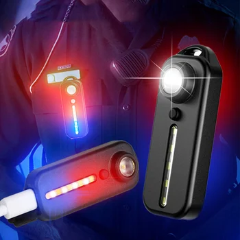 2PCS מיני דק פנס טקטי המשטרה כתף אור USB Type-C נטענת אופניים אחורי הקסדה המנורה מחזיק מפתחות אור