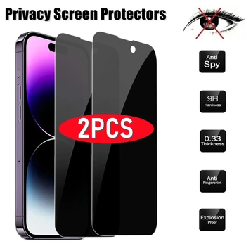 2Pcs פרטיות מגיני מסך זכוכית עבור iPhone 11 12 13 14 Pro מקס 13Mini X XR XS מקס 6 7 8 14Plus SE האנטי-מרגלים זכוכית מחוסמת