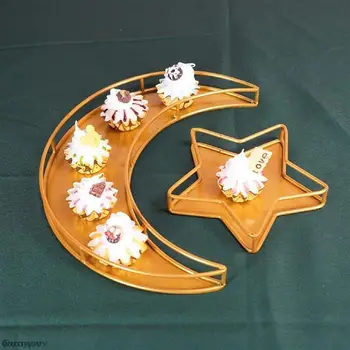 2PCS רמדאן כרים ברזל מגש קישוטי ירח בצורת כוכב עיד מובארק קופסת מתנה קינוח מגש מסיבה פסטיבל אומנות האיסלאם המוסלמים