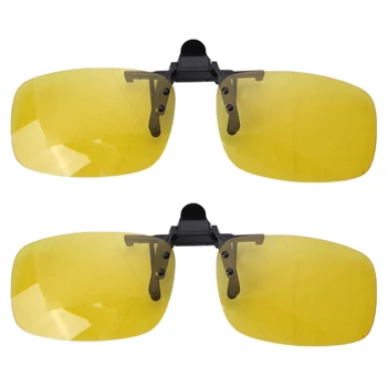 2X מלבן ברור עדשות צהובות ללא שפה קליפ על ראיית לילה משקפי נהיגה