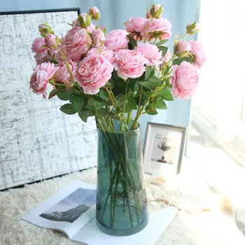 3 ורדים, אדמוניות, פרחים מלאכותיים לקישוט הבית סידור פרחים מסיבת פעילויות החתונה קיר פרחים מזויפים