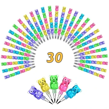 30 חתיכות Stackable דוב עפרונות ילדים פלסטיק בצורת דוב לערום עיפרון 5, 1 נקודה עפרונות עבור מסיבת יום הולדת אספקה