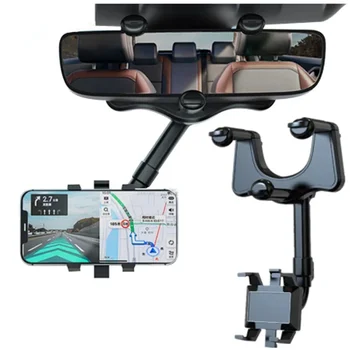 360° המכונית מראה אחורית מחזיק טלפון לרכב הר הטלפון ו-GPS בעל תמיכה מסתובב מתכוונן טלסקופית הטלפון לעמוד
