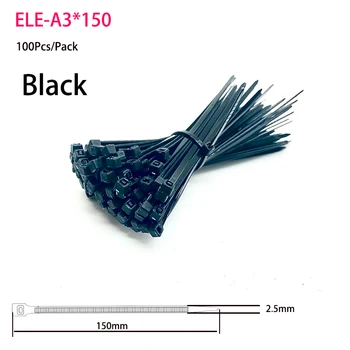 3x150mm פלסטיק נעילה עצמית פלסטיק שחור ניילון, לקשור 100PCS/שקית Zip עוטף רצועת ניילון כבל לקשור עם מספר