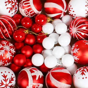 42Pcs/קופסת כדורי חג המולד עץ חג המולד תלויים קישוטים פתית שלג הביתה מסיבת השנה החדשה שמח 2024 ססגוניות קישוט