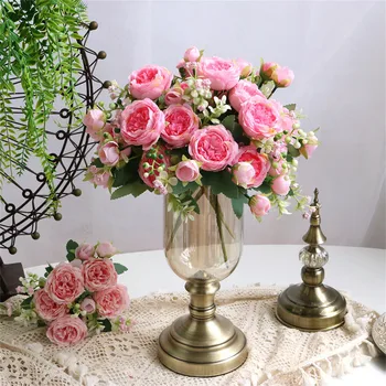 5 חבילות מלאכותי אדמונית פרחי רוז הביתה מסיבת החתונה דקורטיביים מזויף זר ורדים יפה פרחים מלאכותיים בשביל תפאורה