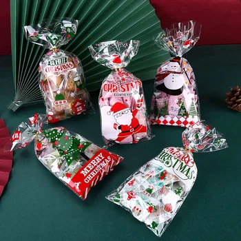 50pcs שקוף חג המולד פלסטיק קוקי שקיות ממתקים חמודה מתנות אריזת פאוץ השנה החדשה מסיבת חג המולד מתנות אספקה