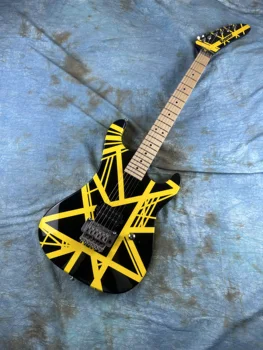 5150 גיטרה חשמלית, קלאסית צהוב שחור צהוב פסים, גוף אלמון, מייפל קנדי כריך הצוואר סקייט אצבעות, במלאי, f