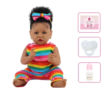 55CM עור שחור ססקיה מחדש Todderl ילדה בובה מציאותי מגע אמיתי אפרו-אמריקאי מותק יד מושרש שיער