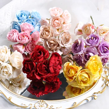 6Pcs/Bundle רוז פרחים מלאכותיים הזר משי פרחים מזויפים עבור עיצוב הבית חתונה קישוט DIY אמנות זרי אביזרים