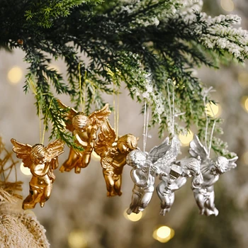 6pcs זהב כסף מלאך תליון 2023 מסיבת חג מולד קישוט עץ חג מולד תפאורה תלויים קישוטים שנה חדשה מתנות לילדים