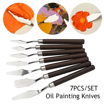 7Pcs/סט נירוסטה ציור שמן מגרד הצבעים סכינים גואש את הציור אמן אמנות ערבוב כלי הבישול חם מכירה