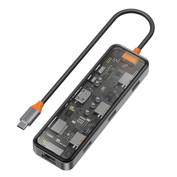 8-In-1 USB C רכזת תחנת עגינה עם 4K -תואם נמל 100W משטרת USB-C אספקת כוח SD/TF קורא כרטיסים