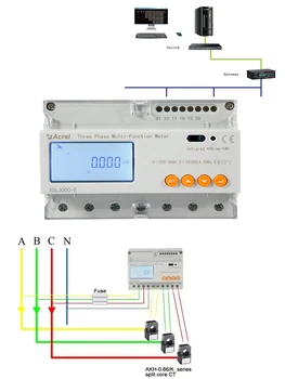 ADL3000-E תלת-פאזי רב-תפקודי DIN Rail מד האנרגיה הדירוג הנוכחי 3x10(80)א 3x1(6)תצוגת LCD חכם