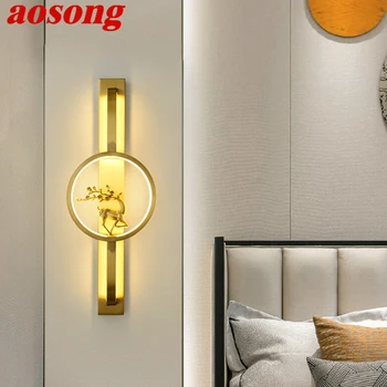 AOSONG פליז מנורת קיר LED מודרנית יוקרה מנורות קיר אור עיצוב פנים הבית חדר השינה ליד המיטה הסלון למסדרון מדליק