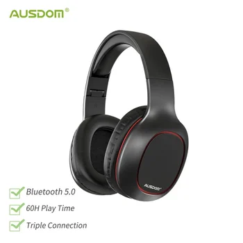 AUSDOM M09 משודרג אוזניות אלחוטיות Bluetooth תואם-5.0 אוזניות עם כרטיס TF למוסיקה הטלפון על האוזן אוזניות סטריאו
