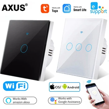 AXUS 1/2/3 החבורה TUYA WiFi חכם מגע מתג 110-250V חכם החיים קיר מתג אור בית חכם עבור Alexa הבית של Google עוזר