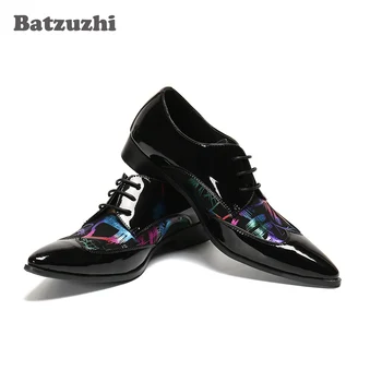 Batzuzhi יוקרה בעבודת יד גברים נעלי מחודד בוהן צבע עור שמלה נעלי גברים שרוכים, מסיבת חתונה גברים נעלי עסקי!