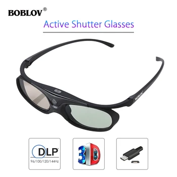 BOBLOV 3D Active Shutter זכוכית עבור כל DLP מקרן 96Hz/144Hz נטענת USB קולנוע ביתי עבור BenQ Dell Acer חכם משקפיים