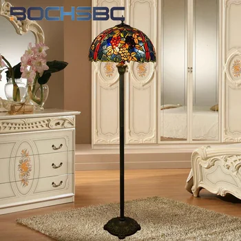 BOCHSBC טיפאני 17 אינץ ' זכוכית צבעונית פסטורלי מנורת רצפה בעיצוב הסלון, חדר האוכל, חדר השינה מלון וילה ענבים עומדת המנורה.
