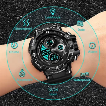 COOBOS 50 דיגיטלית עמיד למים שעונים לגברים Multi-פונקציה אלקטרונית LED שעון יד אופנה ספורט Mens שעון רלו גבר